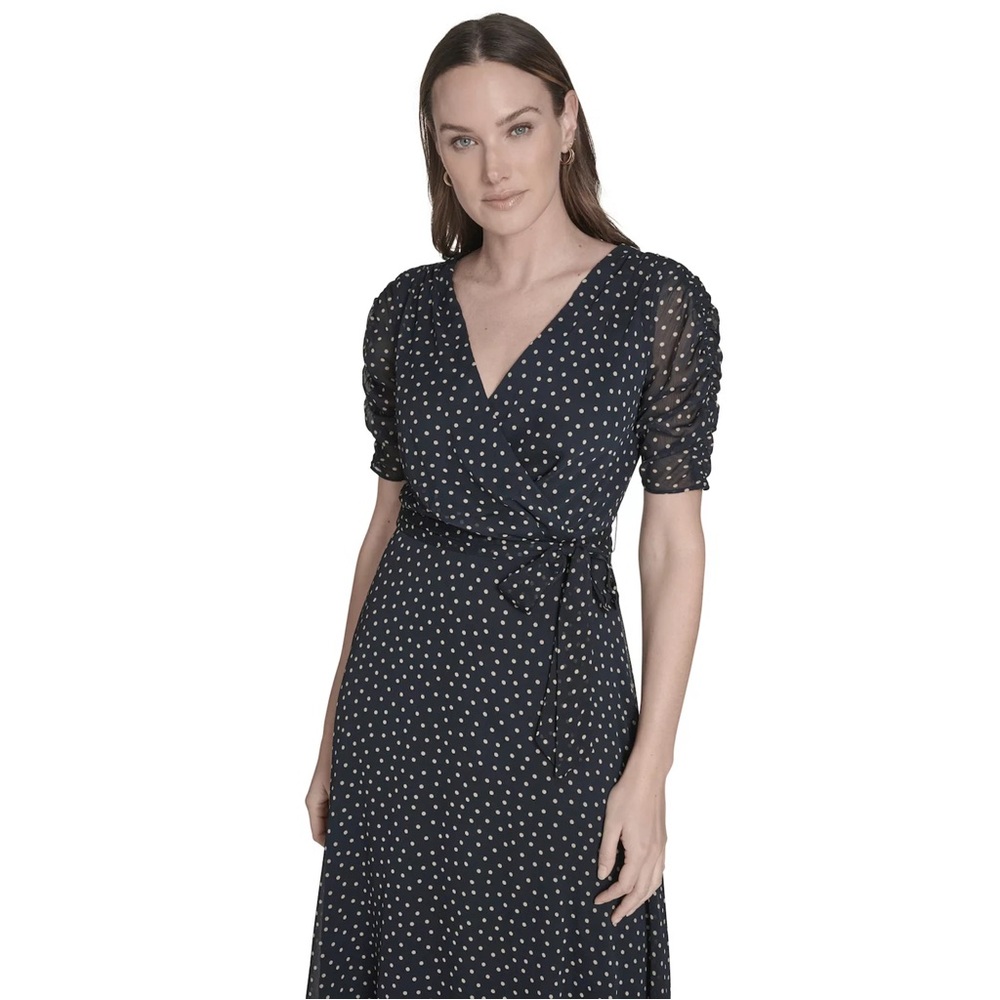 Chic Navy Blue Maxi Dress with Polka Dots